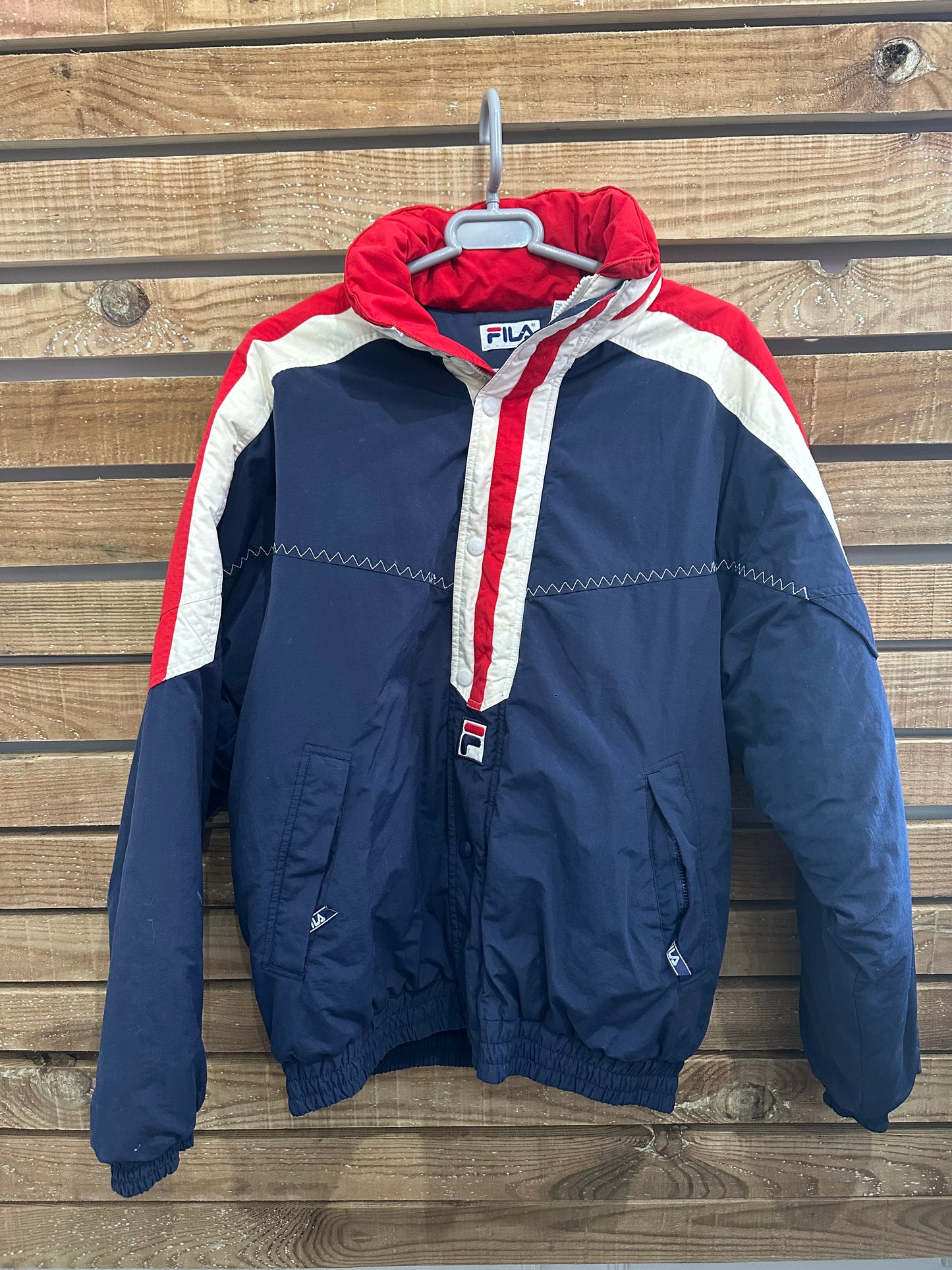 Vintage 80s Fila 1/4 zip spell-out jacket. Size Medium. Festival.