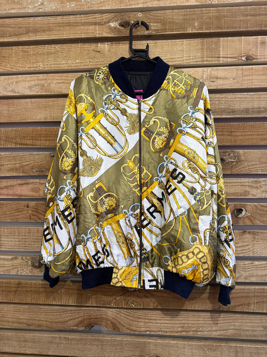 Vintage 80s silky zip up shell jacket. Size XL. Festival.