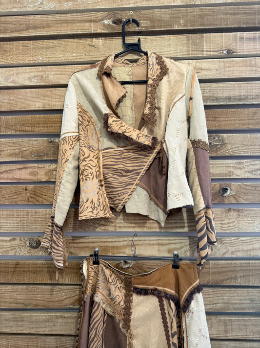 Vintage Y2K patchwork co-ord. Skirt & top/jacket. Fairycore/ hippy/ boho. Size UK 10-12