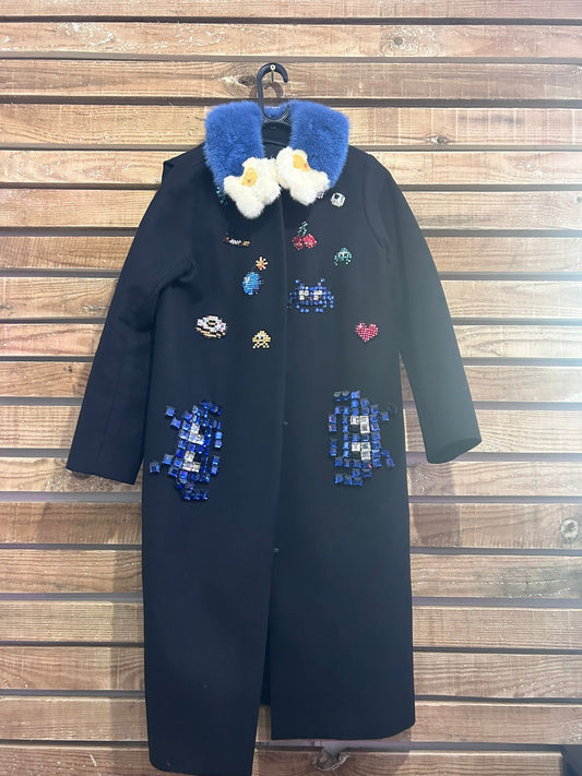 Anya Hindmarch Pac-man Coat with mink fur collar.