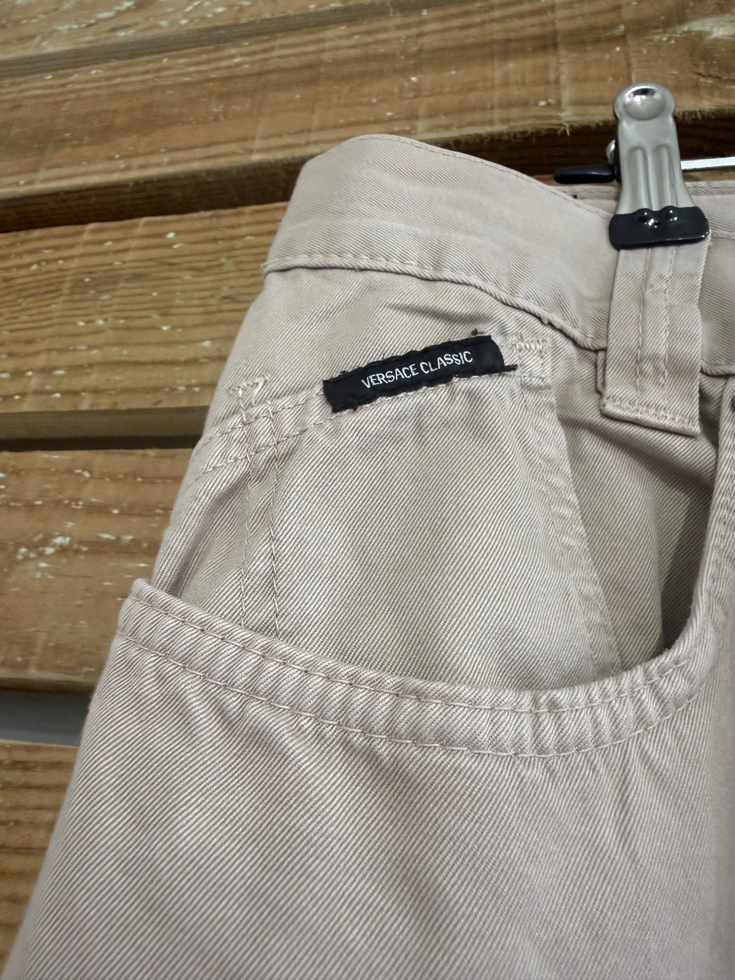 Vintage 90s Versace beige pants/ trousers. Jean style. 31” waist, 33” leg.