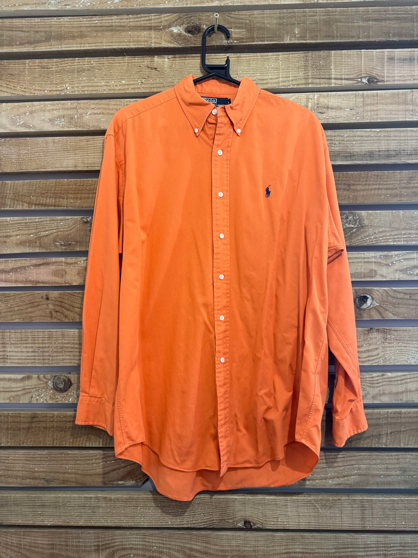 Vintage 90s Ralph Lauren orange shirt. Pony logo. Size Medium.