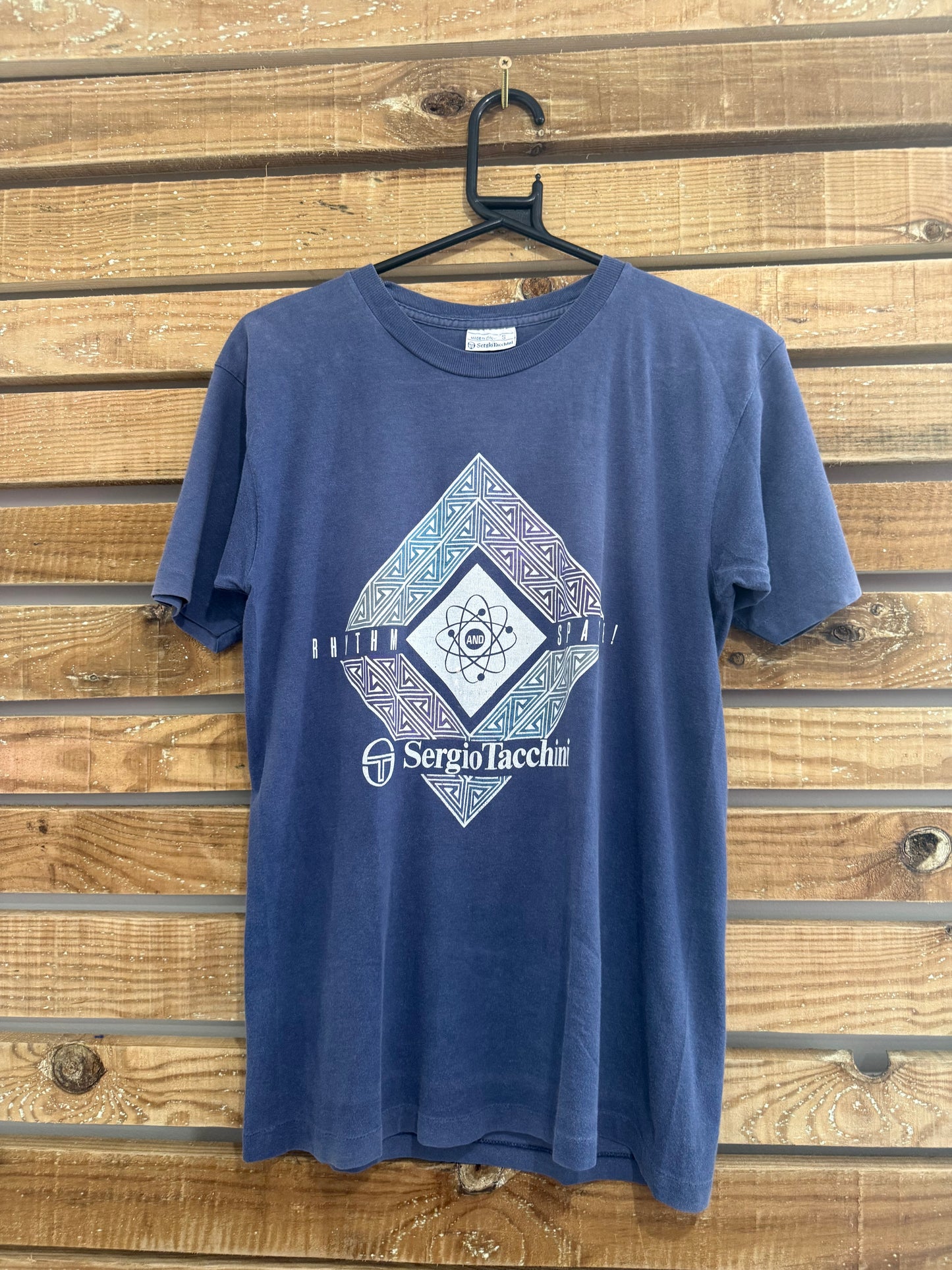 Vintage 80s Sergio Tacchini single stitch motif logo T-shirt. Size Small.