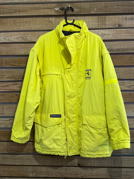 Vintage 90s Ferrari rain jacket/ coat. Yellow. Size XL.